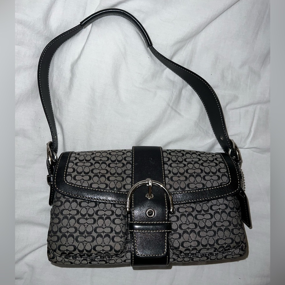 Authentic Vintage Black Coach Shoulder Bag with Buckle